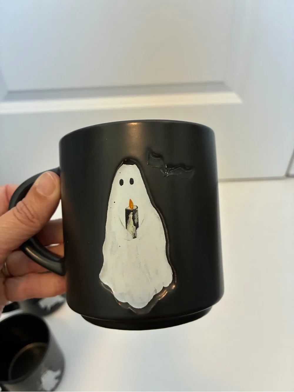 Pottery Barn Black Ceramic Ghost Mugs - Set of 3